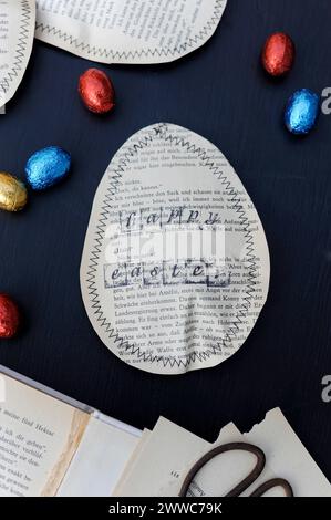 DIY Easter egg made of sewn pages Stock Photo