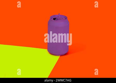 Purple can against multicolored background Stock Photo