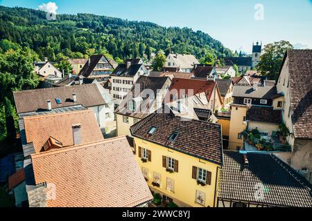 Austria, Vorarlberg, Bregenz, Tiled roofs of old town houses Stock Photo