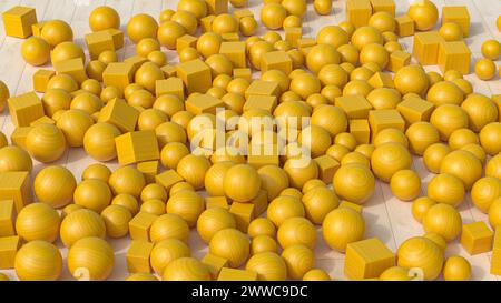 3D render of wooden spheres and cubes Stock Photo