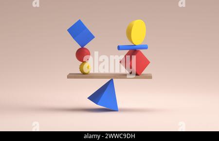 Abstract balance shapes stack against pink background Stock Photo