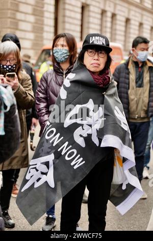 London, UK. 23 MAR 2024. People gathered outside the British foreign office opposing China’s new national security laws ‘article 23’.  Alamy Live News / Aubrey Fagon Credit: Aubrey Fagon/Alamy Live News Stock Photo