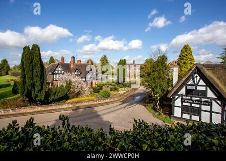 The White Lion a17th century black and white half timbered thatched roofed coaching inn in The Cheshire village of Barthomley Stock Photo