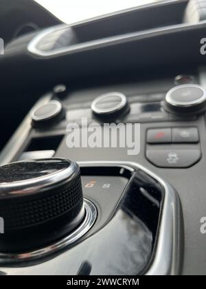 automatic transmission in a black chic modern car Stock Photo
