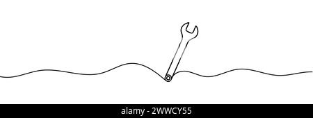 the wrench is drawn in one line. Vector illustration. Stock Vector