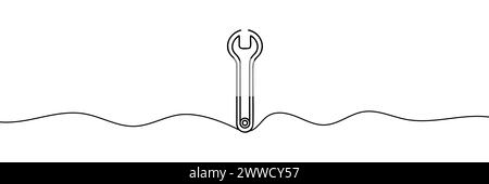 the wrench is drawn in one line. Vector illustration. Stock Vector