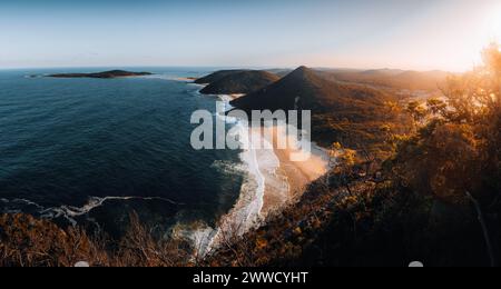 Sunset view over Mount Tomaree National Park, Nelson Bay, New Castle, New South Wales, Australia Stock Photo