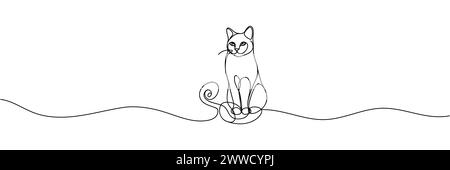 the cat is drawn with one continuous line. Vector illustration. Stock Vector