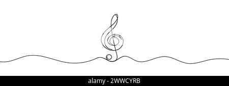 The musical key is drawn as one continuous line. Vector illustration. Stock Vector