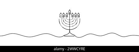 Hanukkah is drawn with one continuous line. Vector illustration. Stock Vector