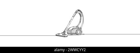 One continuous line drawing of electric vacuum cleaner home appliance. vector illustration Stock Vector