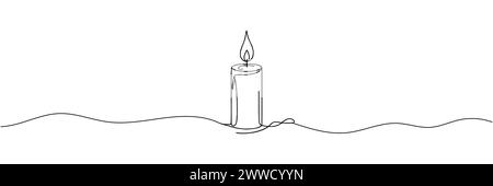 the candle is drawn with one continuous line. Vector illustration. Stock Vector