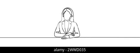 help operator woman drawn in one line style. Vector illustration. Stock Vector