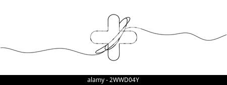 Continuous linear drawing of plus sign. Plus icon. Abstract background ...