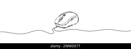Continuous one line drawing of computer mouse icon. Minimalism drawing of phrase illustration. Stock Vector