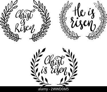Christ is risen. Lettering phrase with wreath isolated on white background Stock Vector