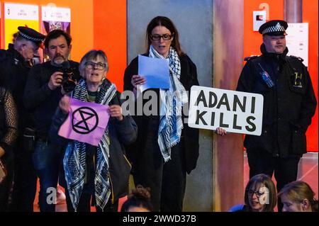 London, UK. 23rd Mar, 2024. Extinction Rebellion Reclaim the Science Museum. They are protesting about greenwashing as a new climate exhibition is sponsored by Adani, a coal producer. As well as through sponsorship from Equinor of Wonderland (Norwegian Oil) and from BP. Credit: Guy Bell/Alamy Live News Stock Photo