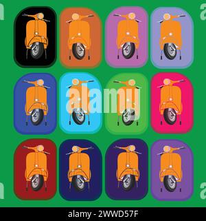 Colorful scooter icon set on colorful background. Vector illustration. Stock Vector