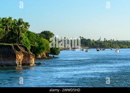 Pipa Beach Brazil. Boats in the late afternoon at Lagoa das Guarairas, Tibau do Sul, near Natal and Pipa beaches, Rio Grande do Norte, Brazil, on Marc Stock Photo