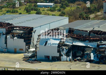 Hurricane Ian destroyed boat station in Florida coastal area. Natural disaster and its consequences Stock Photo