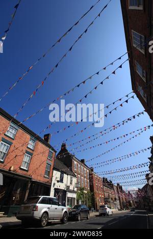 30/05/2012 ..The small market town of Ashbourne, on the edge of The Peak District in Derbyshire, has hung a staggering eight miles of red, white and b Stock Photo