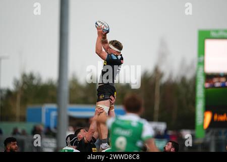 Exeter, UK. 23rd Mar, 2024. Richard Capstick of Exeter Chiefs catches a line-in during the Gallagher Premiership Rugby match between Exeter Chiefs and Newcastle Falcons Rugby at Sandy Park, Exeter, UK on 23 March 2024. Photo by Scott Boulton. Editorial use only, license required for commercial use. No use in betting, games or a single club/league/player publications. Credit: UK Sports Pics Ltd/Alamy Live News Stock Photo