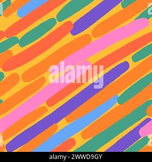 Various diagonal lines and stripes. Doodle thick strokes. Set of three colorful abstract seamless patterns. Hand drawn vector illustrations Abstract c Stock Vector