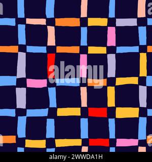 naive seamless boho patterns with doodle checkered pattern and of neon tones. Contemporary minimalistic trendy background. Scandinavian print Stock Vector