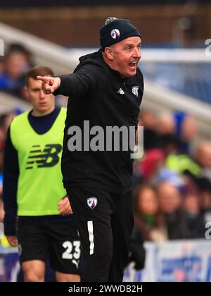 Chesterfield, UK. 23rd Mar, 2024. Chesterfield Manager Paul Cook shouts instruction to players during the Chesterfield FC v Boreham Wood FC Vanarama National League match at the SMH Group Stadium, Chesterfield, England, United Kingdom on 23 March 2024 Credit: Every Second Media/Alamy Live News Stock Photo