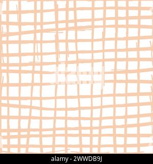 Cute background with brush texture effect, grid plaid style fine broken lines. Irregular check repeat pattern. Square diagonal shape, grunge noise tex Stock Vector