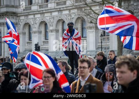 23 March 2024. London, United Kingdom.  Protesters attend the Rally For British Culture organised at The Cenotaph in Whitehall. The rally was organised by conservative political organisation Turning Point UK and is calling to protect British culture from extremists. Photo credit: Ray Tang Stock Photo