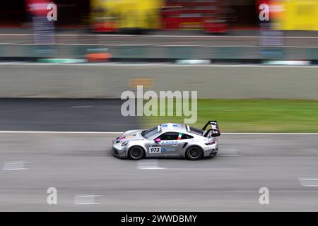 Mugello circuit, Italy 23/03/2024 - 12h Mugello, 24H Series. Race part 1. Porsche 911 GT3 cup by Ebimotors in action on racetrack. Photo Credit: Fabio Pagani/Alamy Live News Stock Photo