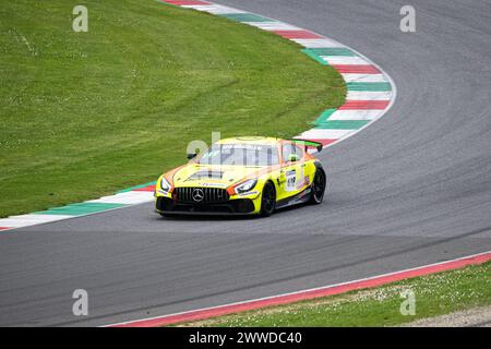 Mugello circuit, Italy 23/03/2024 - 12h Mugello, 24H Series. Race part 1. Mercedes-AMG GT4 by PCR Sport in action on racetrack. Photo Credit: Fabio Pagani/Alamy Live News Stock Photo