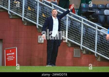 23rd March 2024;  Tannadice Park, Dundee, Scotland: Scottish Championship Football, Dundee United versus Inverness Caledonian Thistle; Inverness Caledonian Thistle manger Duncan Ferguson encourages his team Stock Photo