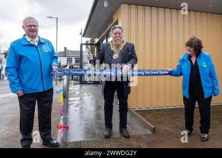 Stewarton, Scotland, UK. 23rd Mar, 2024. Stewarton Initiatives official opening of the Stewarton Community Hub with Provost Todd cutting the ribbon. Credit: R.Gass/Alamy Live News Stock Photo