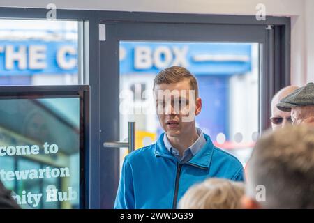 Stewarton, Scotland, UK. 23rd Mar, 2024. Stewarton Initiatives official opening of the Stewarton Community Hub with Provost Todd cutting the ribbon. Credit: R.Gass/Alamy Live News Stock Photo