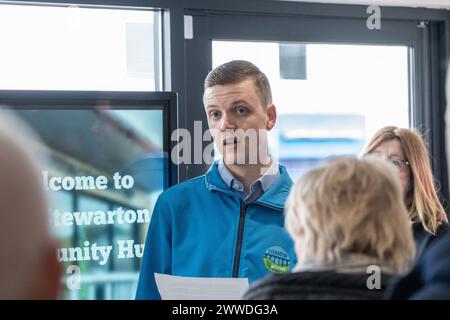 Stewarton, Scotland, UK. 23rd Mar, 2024. Stewarton Initiatives official opening of the Stewarton Community Hub with Provost Todd cutting the ribbon. Credit: R.Gass/Alamy Live News Stock Photo