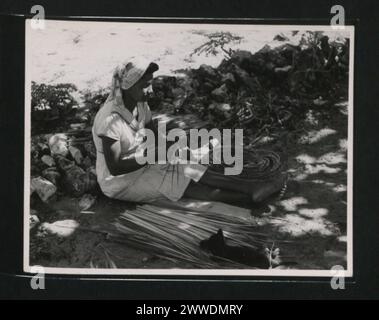 Thatching Rope Thatch rope manufacturing in East End, Grand Cayman, 1953-1954, showing ...