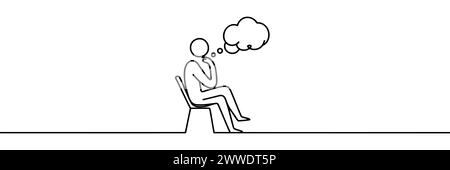 Continuous one line drawing of a thinking guy. Stock Vector