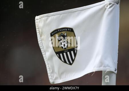 Nottingham on Saturday 23rd March 2024. Corner flag with Notts County crest, waves in the wind during the Sky Bet League 2 match between Notts County and Salford City at Meadow Lane, Nottingham on Saturday 23rd March 2024. (Photo: Jon Hobley | MI News) Credit: MI News & Sport /Alamy Live News Stock Photo