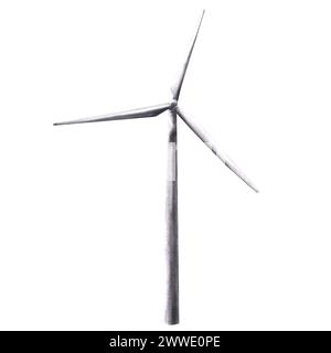 Watercolor eco wind turbine, windmills. Hand drawn illustration. For ...