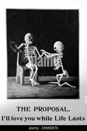 Humorous Victorian illustration titled A Skeleton, showing a woman at ...