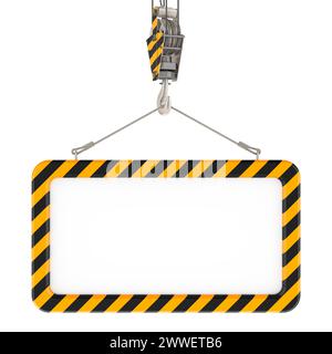 Crane hook with empty frame for text, 3D rendering isolated on white background Stock Photo