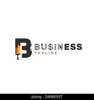 Letter B Logo with Paint Brush - Alphabet B with Paint Brush Logo Design Stock Vector