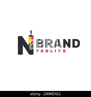 Letter N Logo with Paint Brush - Alphabet N with Paint Brush Logo Design Stock Vector
