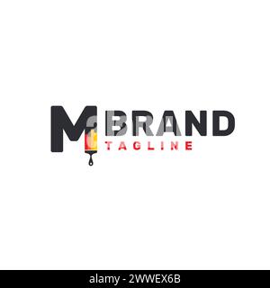 Letter M Logo with Paint Brush - Alphabet M with Paint Brush Logo Design Stock Vector
