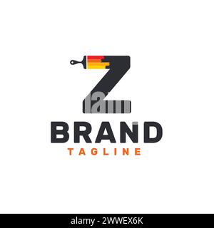 Letter Z Logo with Paint Brush. Alphabet Z with Paint Brush Logo Design. Creative Z Painting Logo Design. Stock Vector
