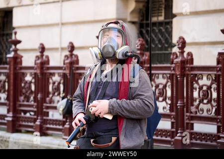 London, England, UK. 23rd Mar, 2024. Hundreds gathered at the Foreign, Commonwealth and development office to protest against Hong Kong's ''draconian new national security law.'' Protestors fear that the law will restrict their freedom whilst giving the Government more power to ''quash dissent. (Credit Image: © Cal Ford/ZUMA Press Wire) EDITORIAL USAGE ONLY! Not for Commercial USAGE! Credit: ZUMA Press, Inc./Alamy Live News Stock Photo