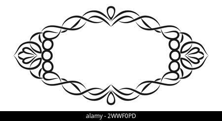 Vintage calligraphic frame. Elegant floral oval frame design. Decorative vector element for design. Symmetrical black and white border with floral ele Stock Vector