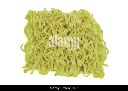 Dry instant noodles isolated on a white background. Ramen noodles top view. Stock Photo
